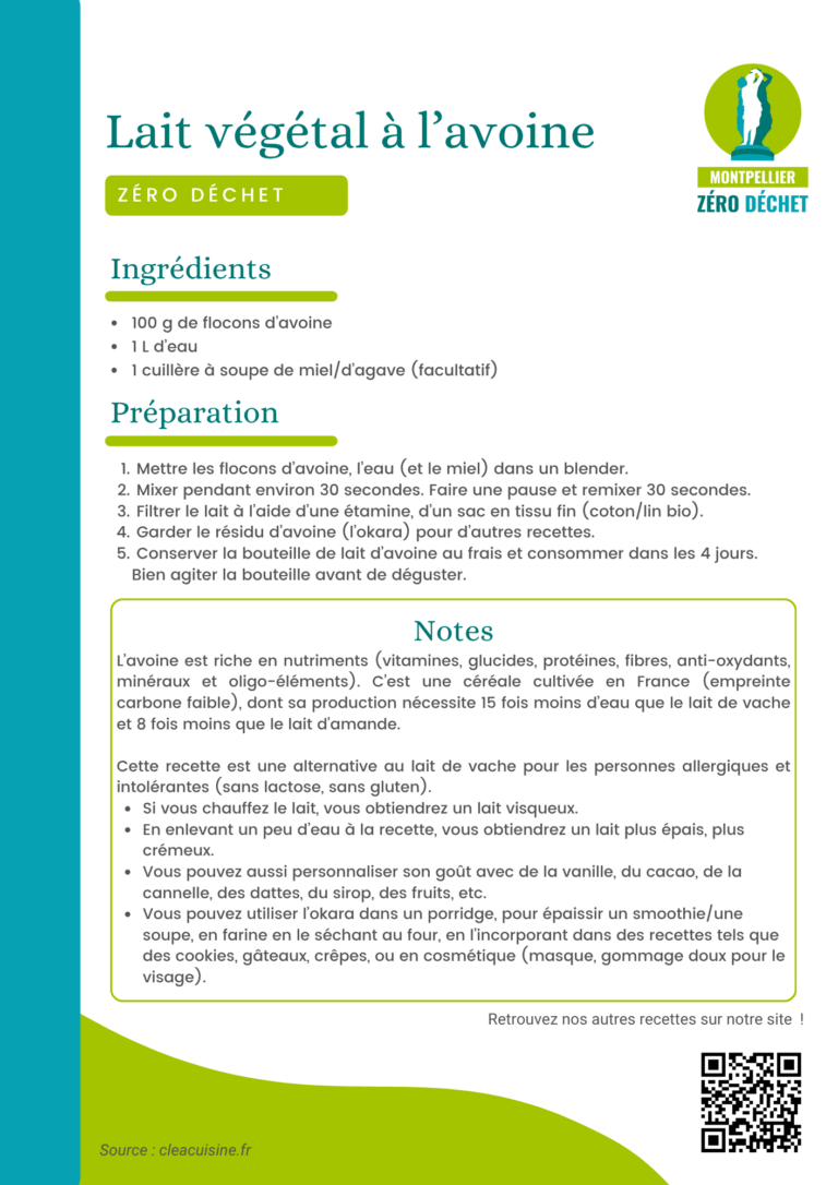 Fiche recette Lait végétal à l’avoine