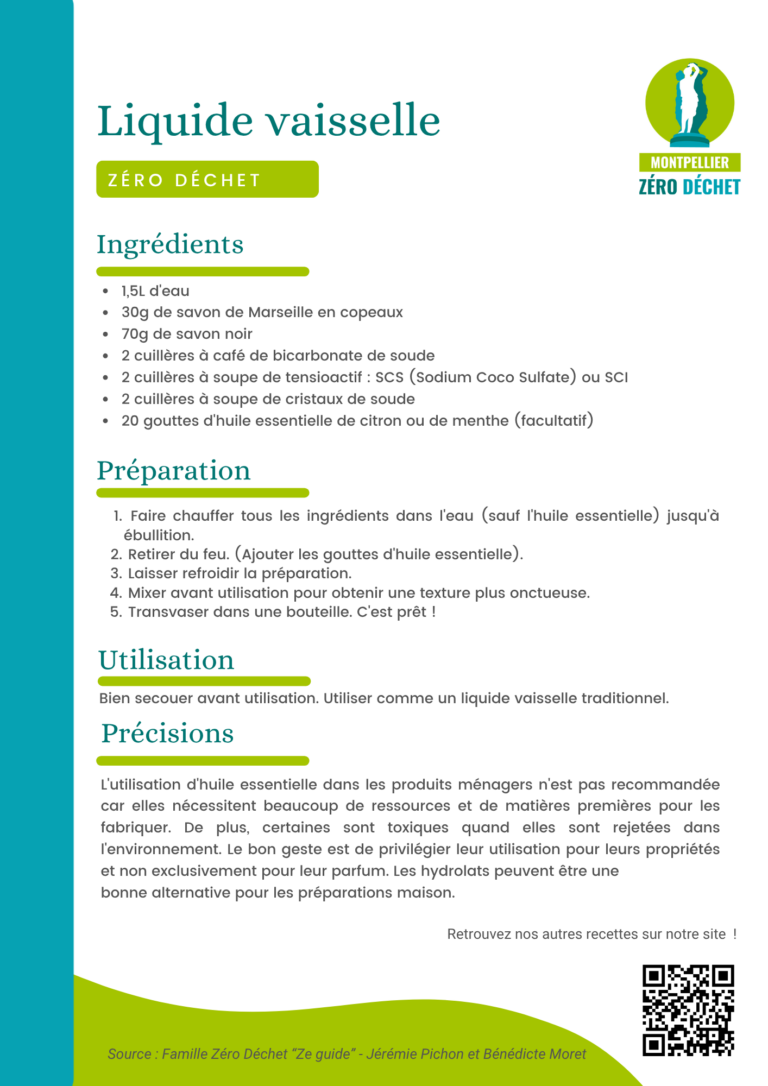 Fiche recette Liquide vaisselle